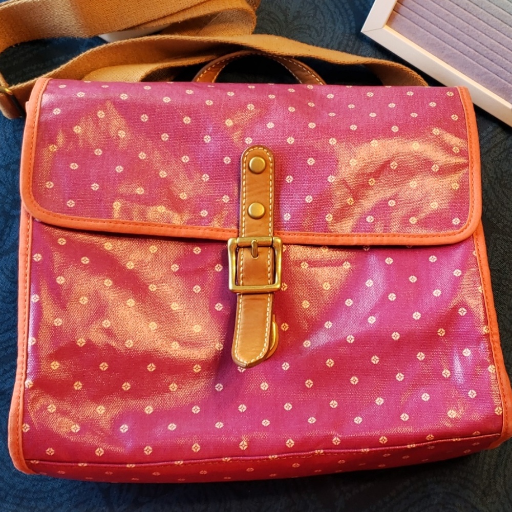 Large Fossil Coated Canvas Satchel Euc - image 1